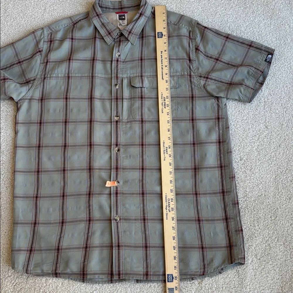 North Face Polyester Blend Green Plaid‎ Shirt Zip Pocket Outdoors Work Mens XL
